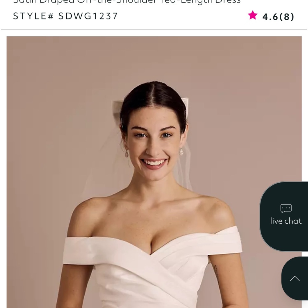 David's Bridal Off-Shoulder Cream Wedding Dress - Picture 3 of 7